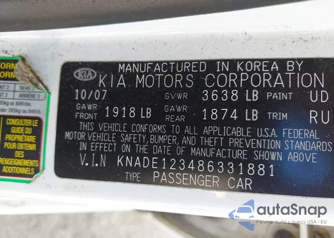 2008 Kia Rio Lx from USA, damaged, VIN KNADE123486331881